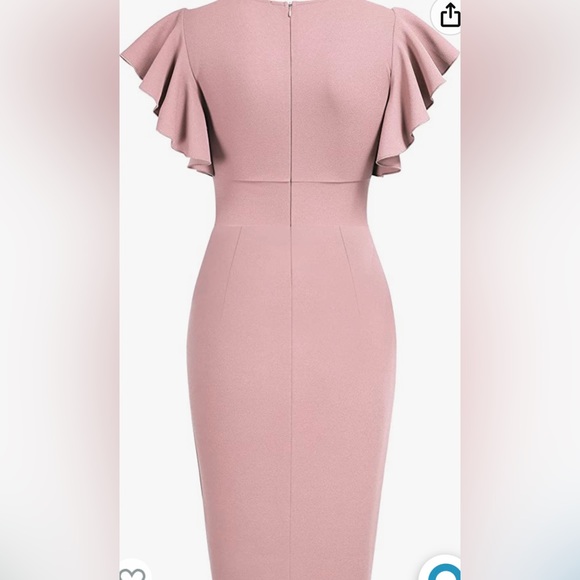 PLUS SIZE WOMENS V-NECK RUFFLE SLEEVED COCKTAIL PARTY PENCIL SLIT FORMAL DRESS - Picture 4 of 4